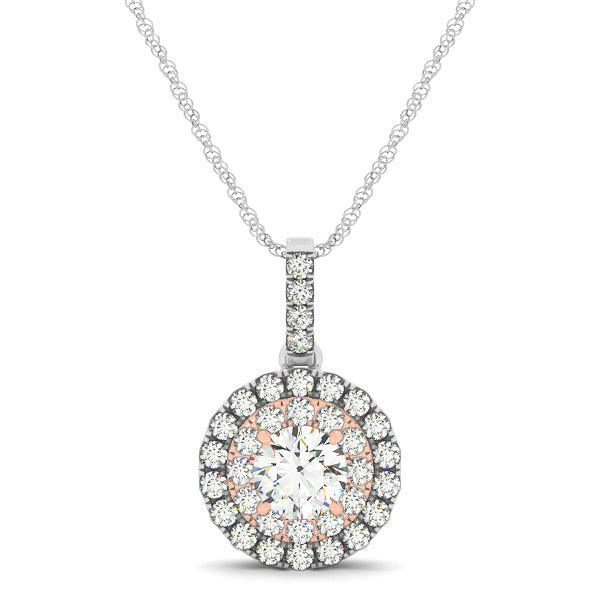 14K White Gold Round Diamond Halo Pendant