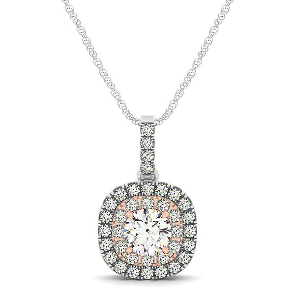 14K White Gold Round Diamond Halo Pendant