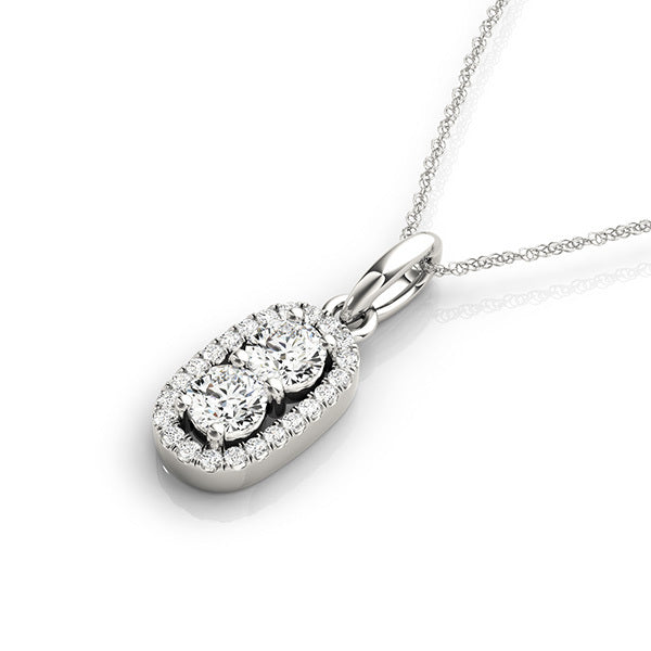 White Gold Multi-Diamond Two Stone Pendant