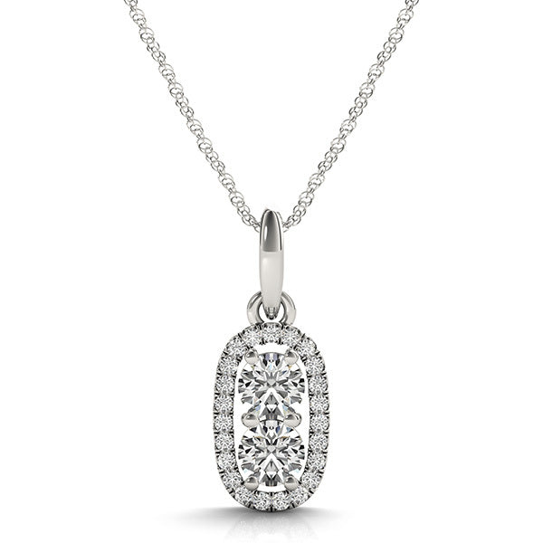 White Platinum Multi-Diamond Two Stone Pendant