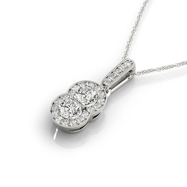 White Gold Multi-Diamond Two Stone Pendant