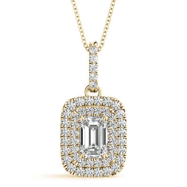 14K Yellow Gold Emerald Diamond Halo Pendant