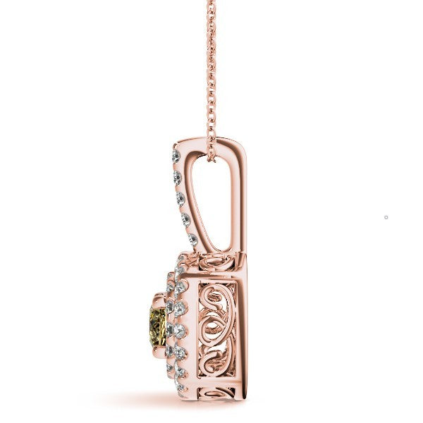 14K Rose Gold Round Diamond Halo Pendant