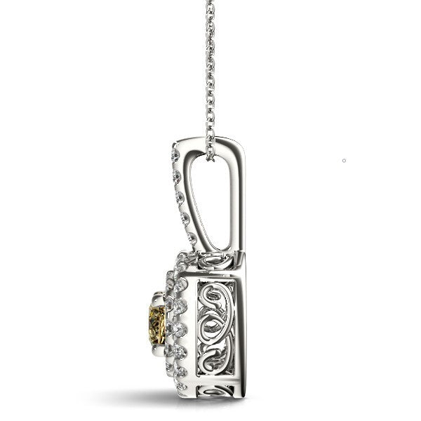 14K White Gold Round Diamond Halo Pendant