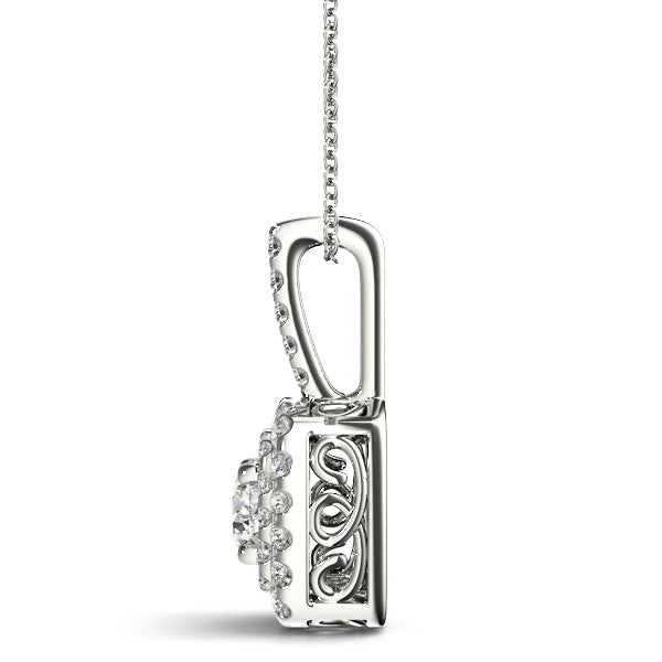 18K White Gold 1.33ctw Round Diamond Halo Pendant