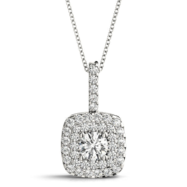 18K White Gold Round Diamond Halo Pendant