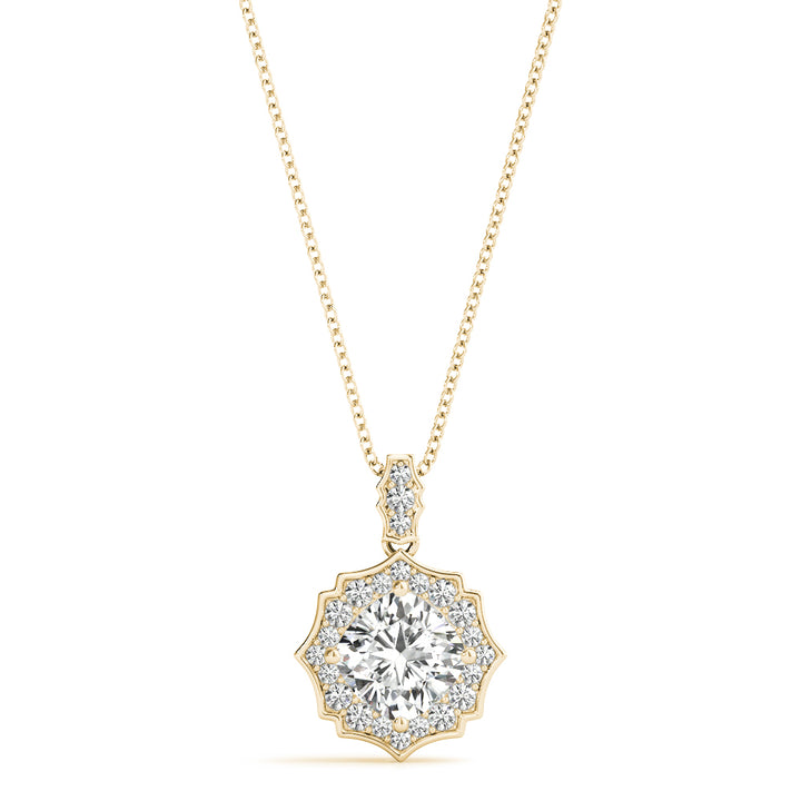 18K Yellow Gold Round Diamond Halo Pendant