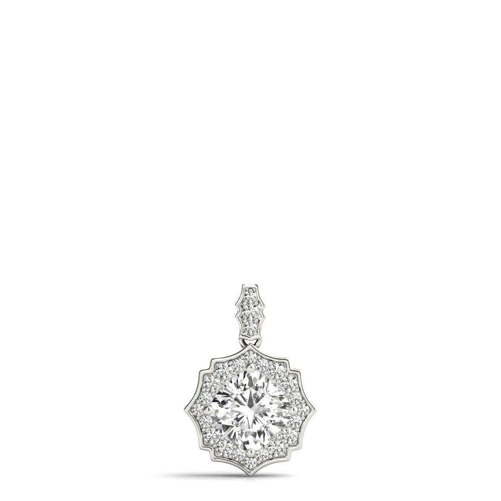 Platinum Round Diamond Scalloped Halo Pendant