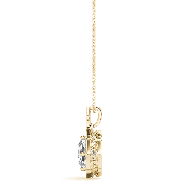 18K Yellow Gold Round Diamond Halo Pendant