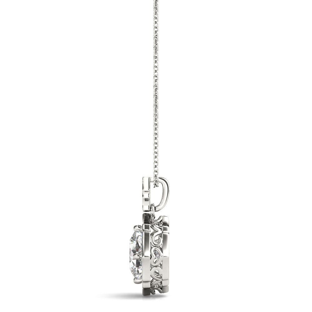 White Gold Cushion Halo Diamond Pendant