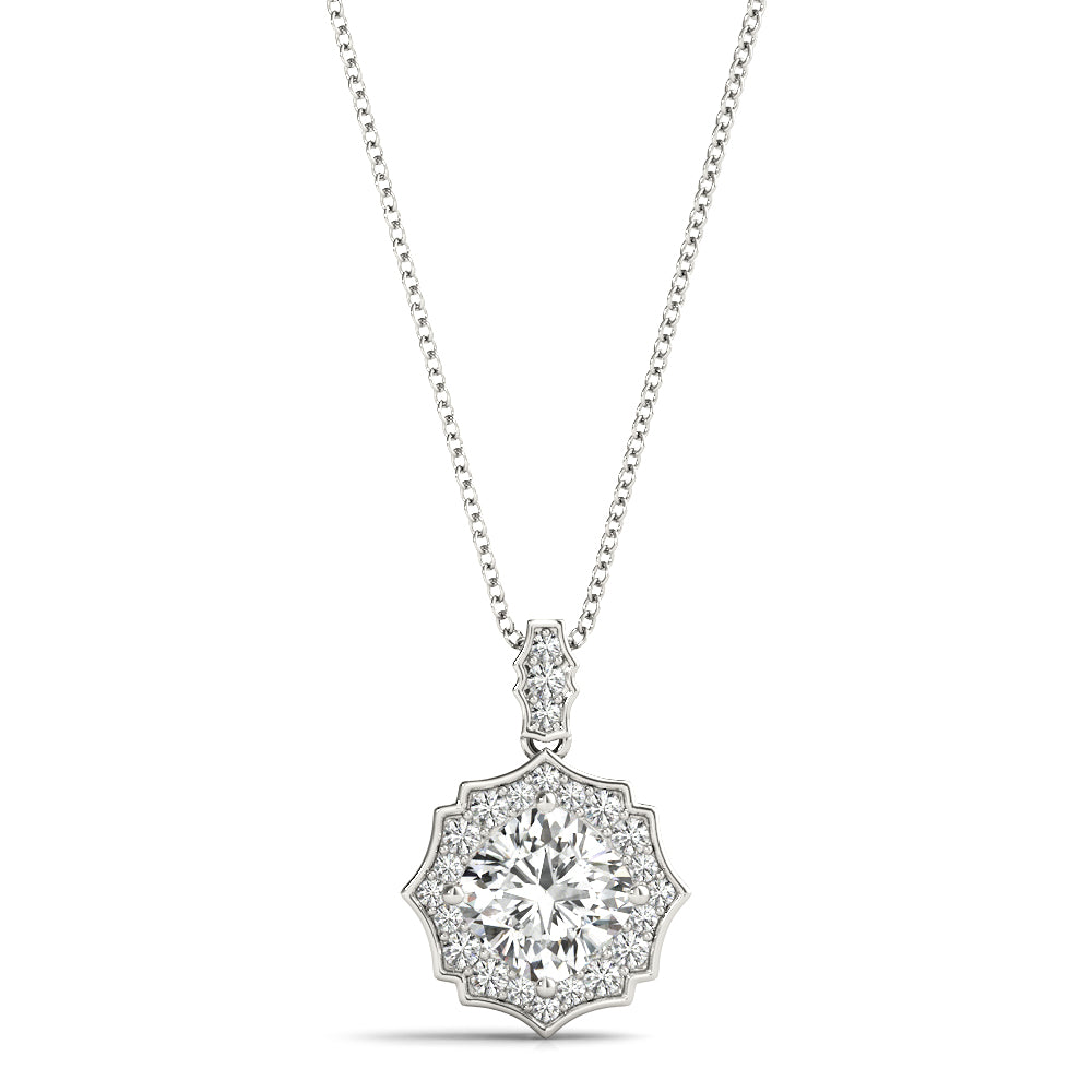White Gold Cushion Halo Diamond Pendant