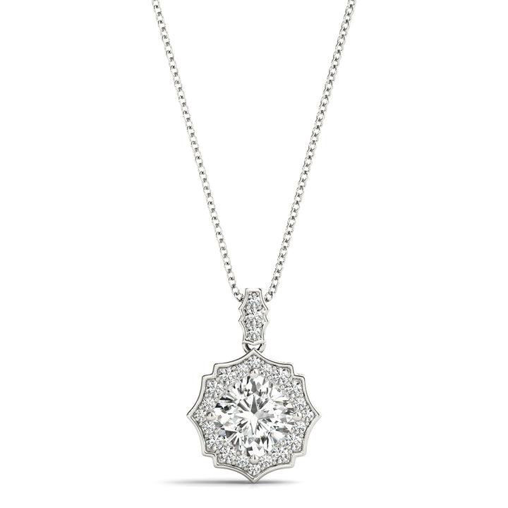 White Gold Lab Diamond Cushion Halo Pendant