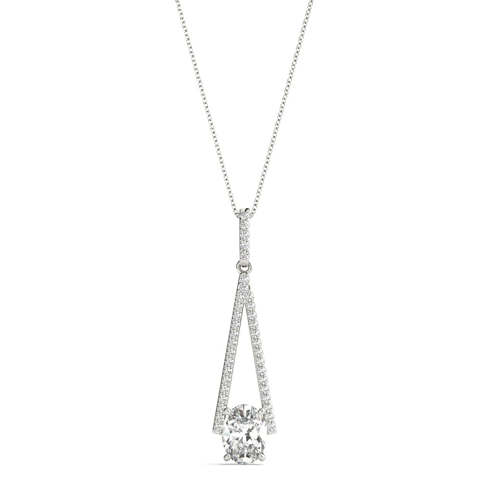 18K White Gold Diamond Oval Pendant