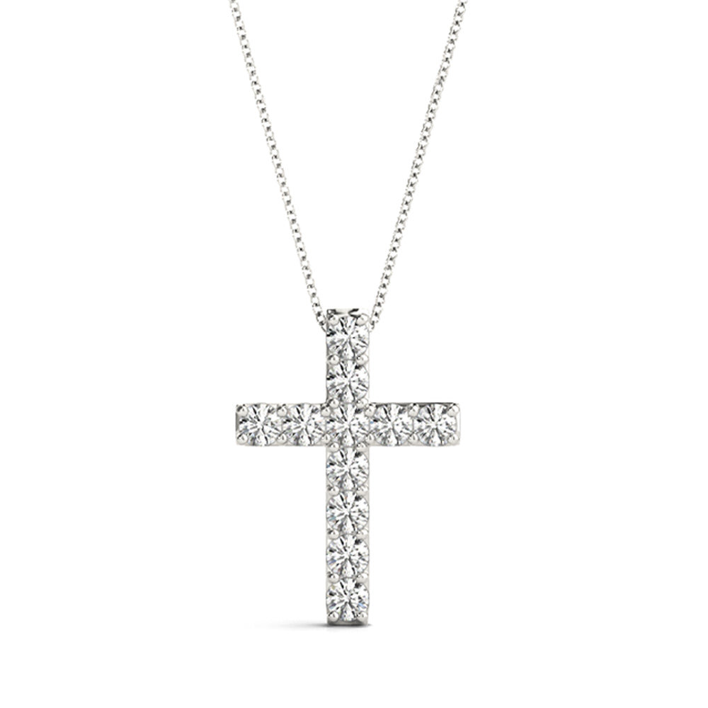 14K White Gold 11-Diamond Cross Religious Pendant