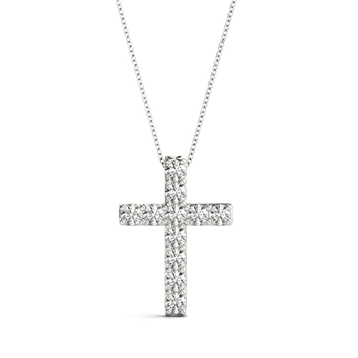 14K White Gold 11-Diamond Cross Religious Pendant