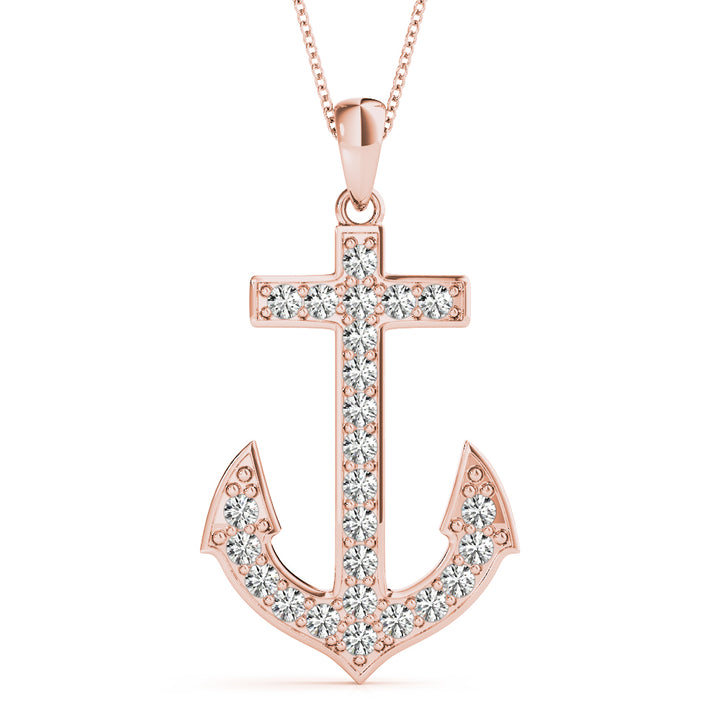 18K Rose Gold Lab Diamond Anchor Pendant