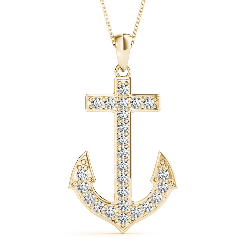 24 Diamond 18K Yellow Gold Maritime Anchor Pendant
