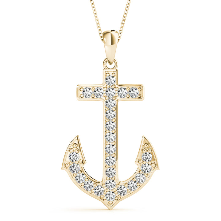 24 Diamond 18K Yellow Gold Maritime Anchor Pendant
