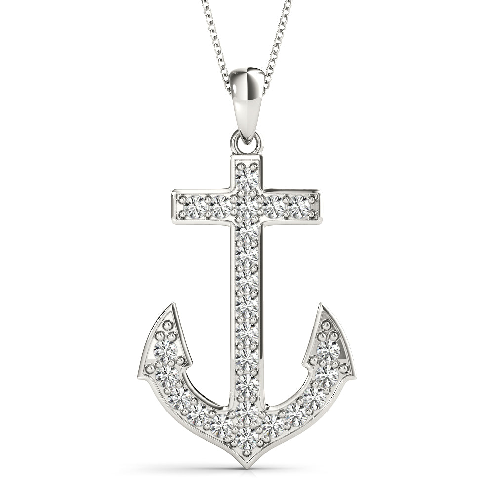 14K White Gold Diamond Maritime Anchor Pendant