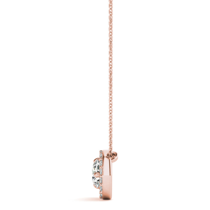 18K Rose Gold Round Diamond Pendant Necklace