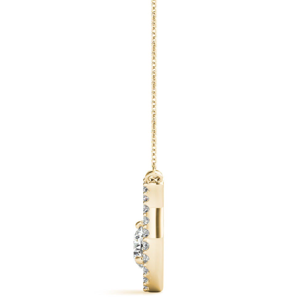 14K Yellow Gold Round Diamond Pendant Necklace
