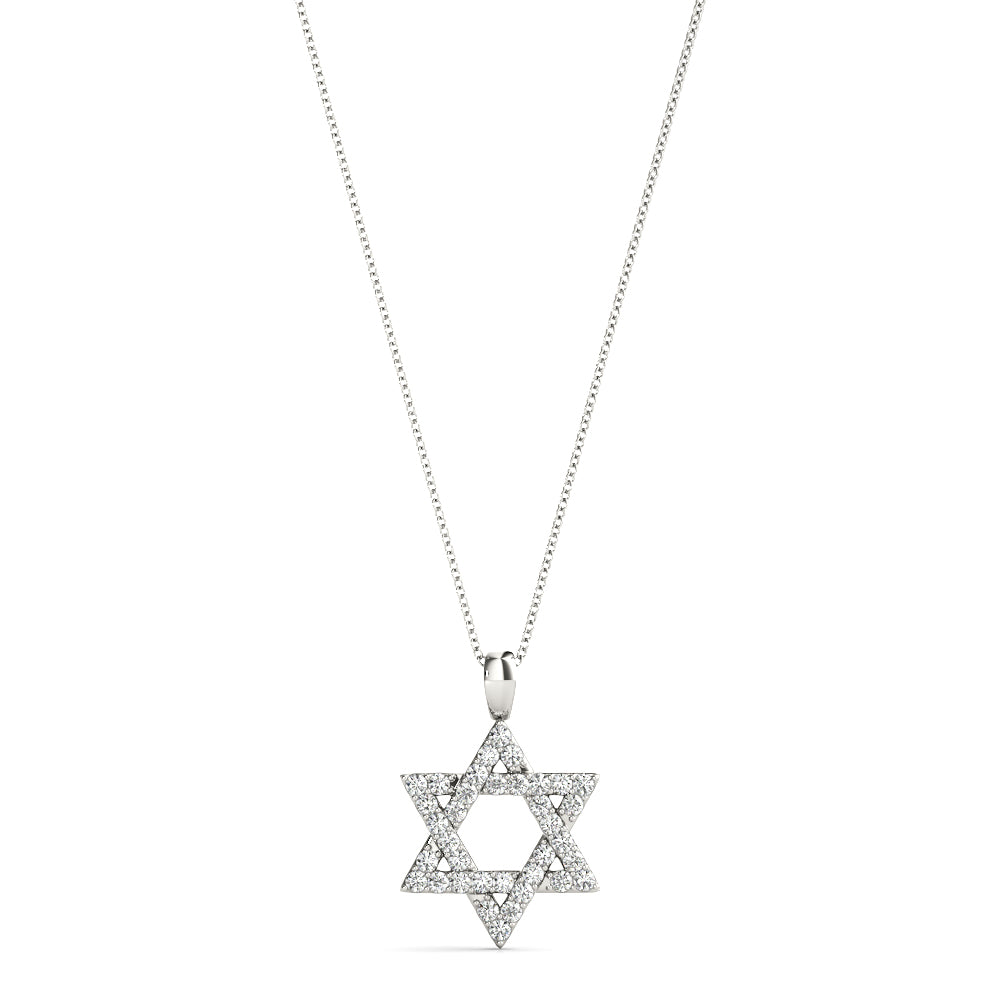 14K White Gold Diamond Star of David Religious Pendant