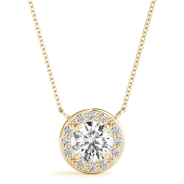 14K Yellow Gold Round Diamond Halo Pendant Necklace