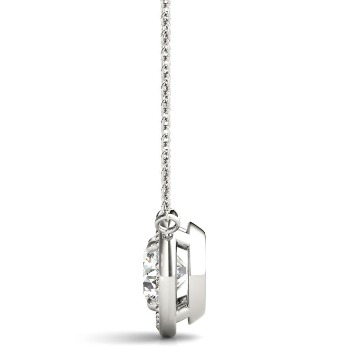 18K White Gold Round Diamond Halo Pendant