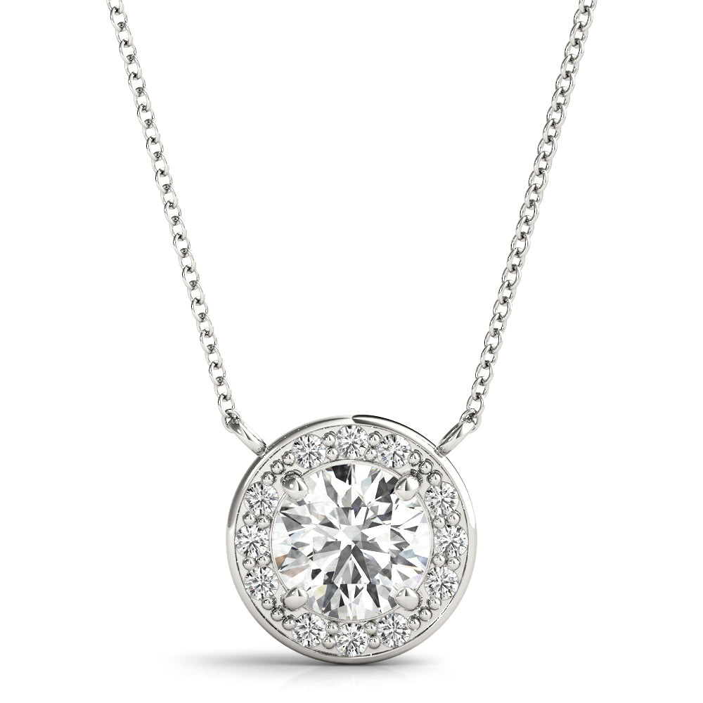 18K White Gold Round Diamond Halo Pendant