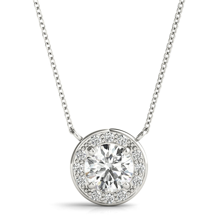 18K White Gold Round Diamond Halo Pendant