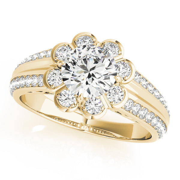 Nature-Inspired Antique Round Flower Halo Diamond Engagement Ring