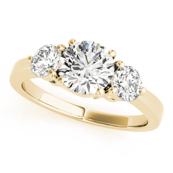 Three-Stone Basket Set Round Diamond Solitaire Engagement Ring