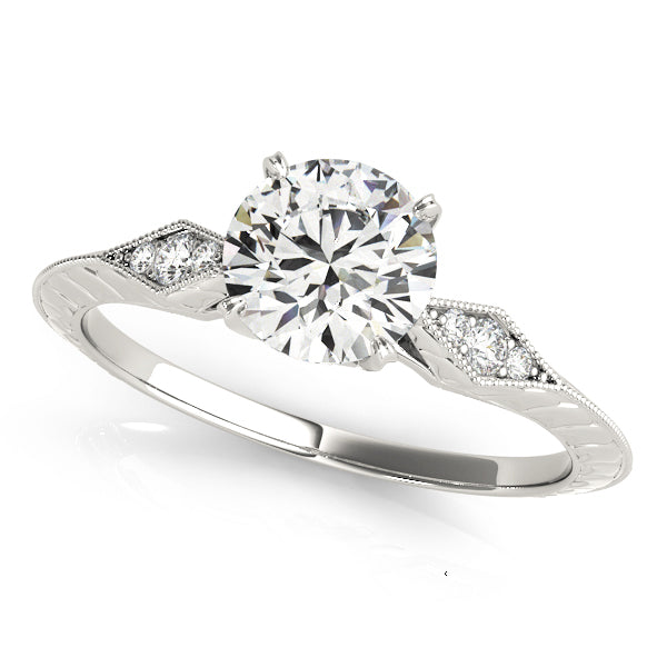 Contemporary Round Cathedral Milgrain Diamond Engagement Ring