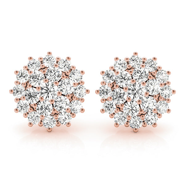 18K Rose Gold Diamond Cluster Earrings
