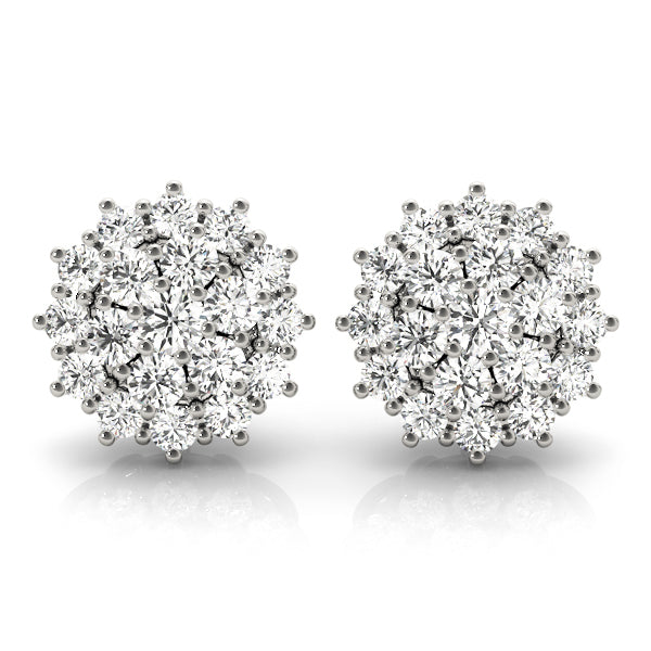 18K White Gold Diamond Cluster Earrings