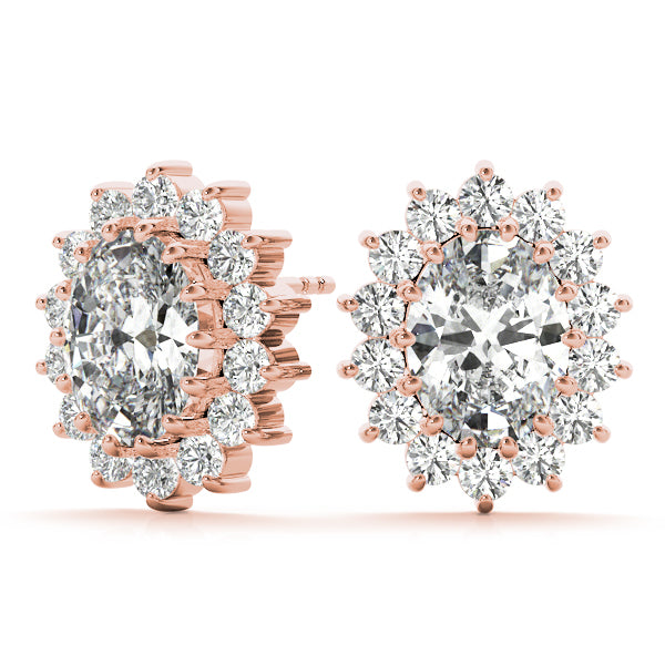 14K Rose Gold Oval Diamond Halo Stud Earrings