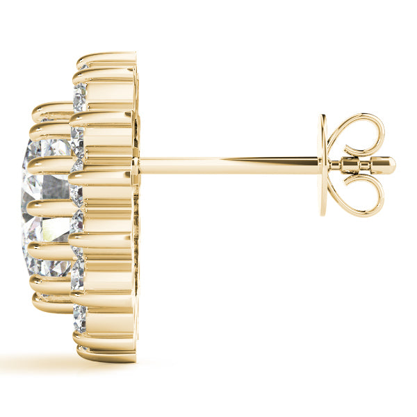 14K Yellow Gold Oval Diamond Halo Stud Earrings