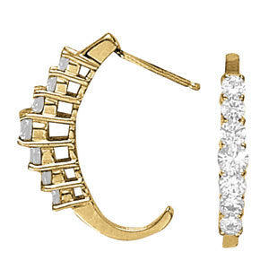 14K Gold Round Diamond J-Hoops Earrings