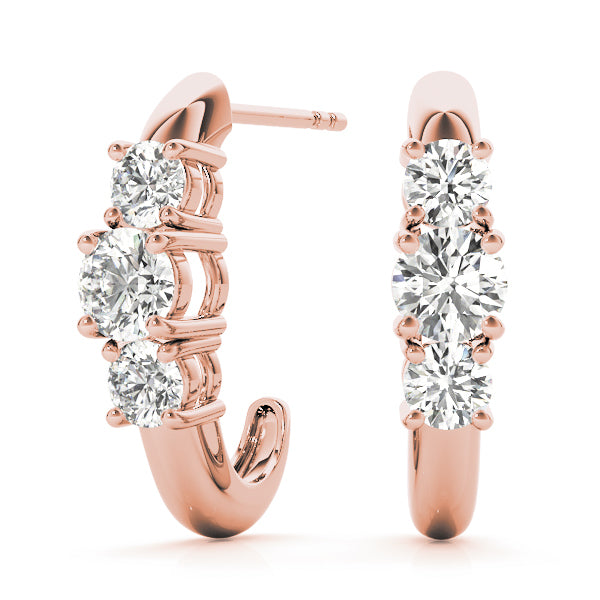 14K Rose Gold Round Diamond Three-Stone Earrings