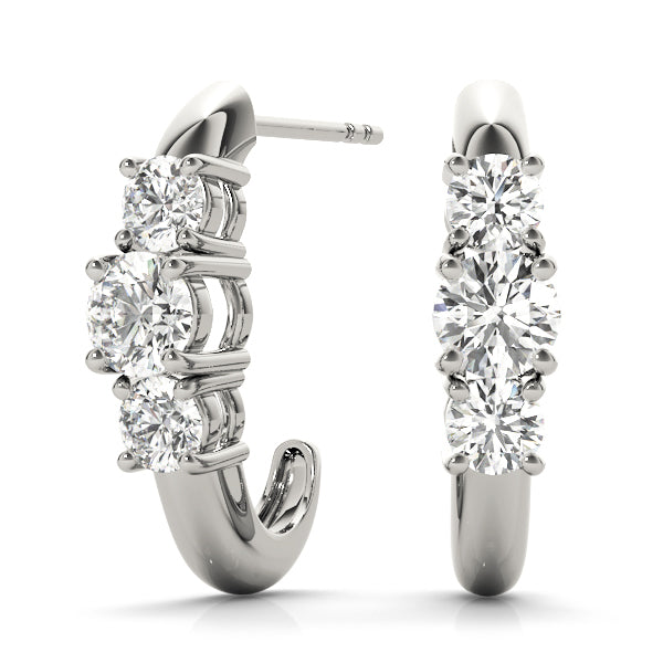 18K White Gold Lab Diamond 3-Stone Earring Pair