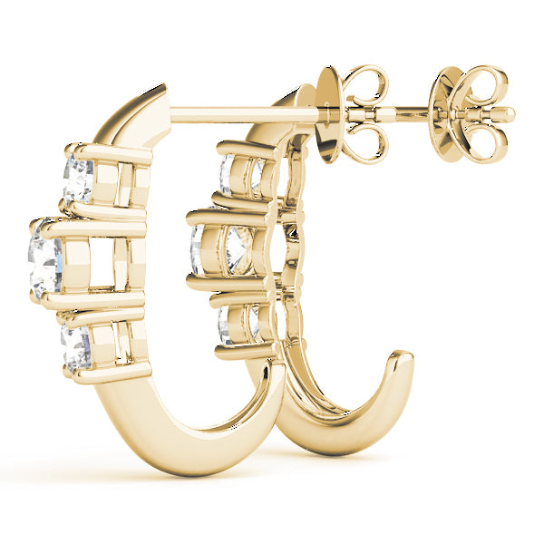 14K Yellow Gold 1ctw Round Diamond Three Stone Earrings