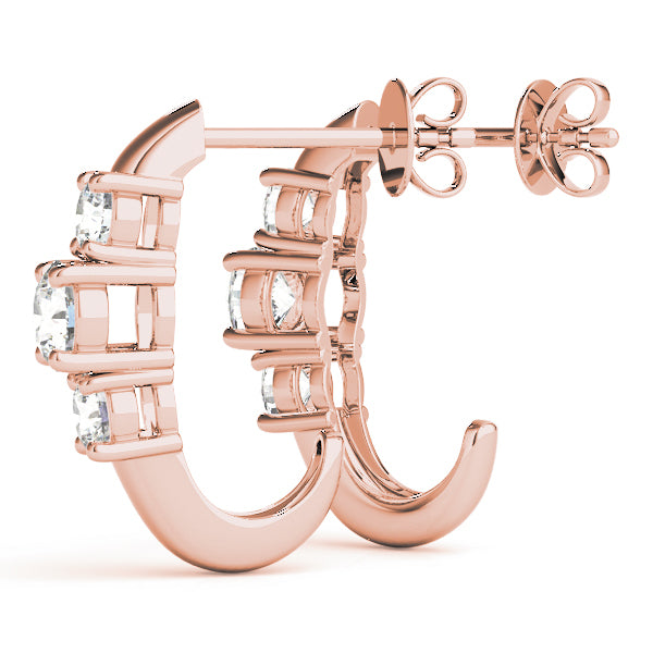 14K Rose Gold Round Diamond Three-Stone Earrings