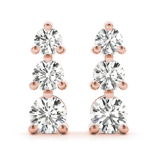 18K Rose Gold Lab Diamond 3-Stone Earrings
