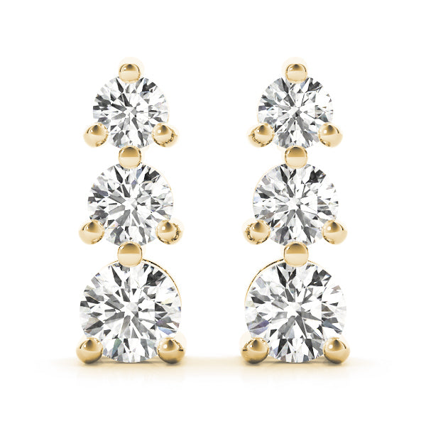 18K Yellow Gold Lab Diamond 3-Stone Earrings