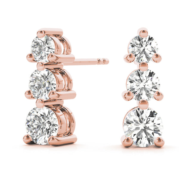 14K Rose Gold 0.35ctw Round Diamond Three-Stone Earrings