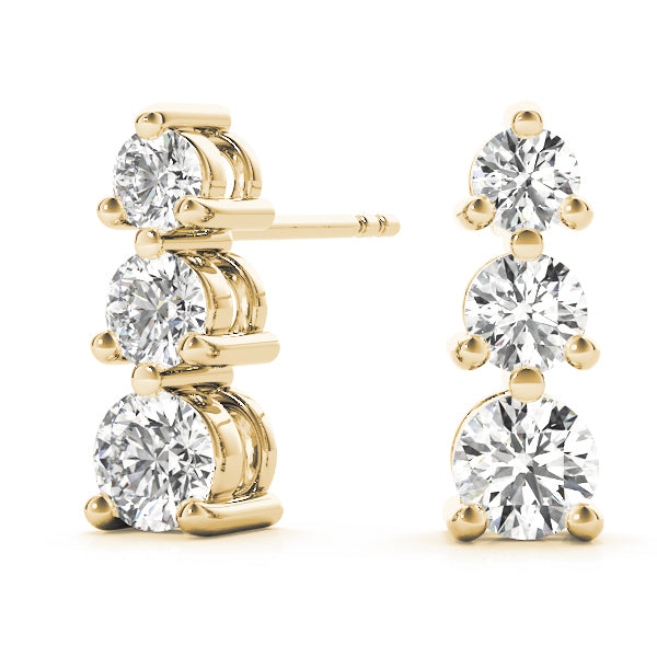 18K Yellow Gold Lab Diamond 3-Stone Earrings