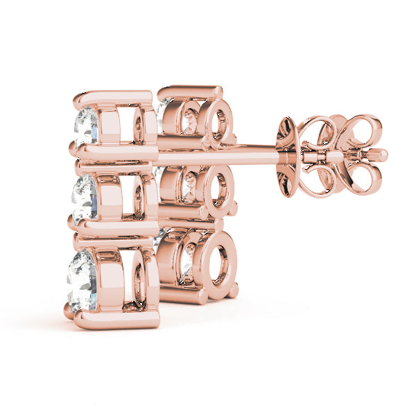14K Rose Gold 0.35ctw Round Diamond Three-Stone Earrings