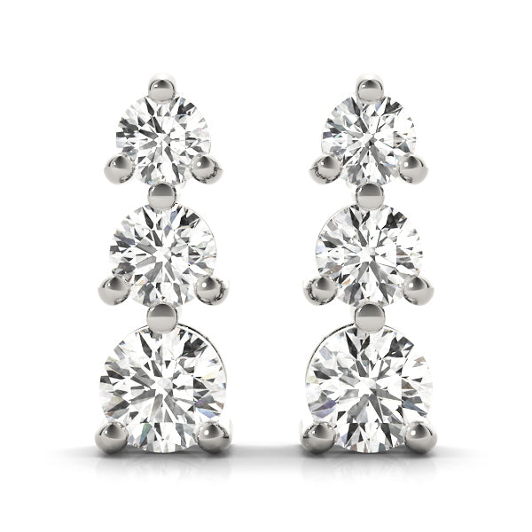 White Gold Lab Diamond 3-Stone Earrings