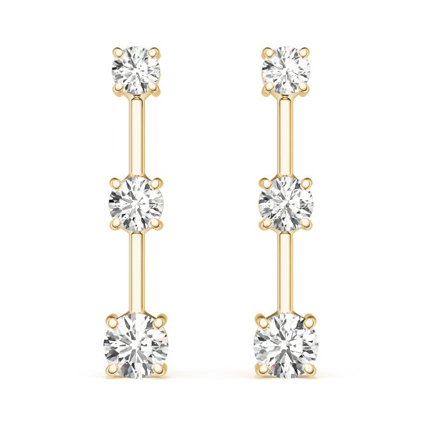 18K Yellow Gold Lab Diamond 3-Stone Earring Pair