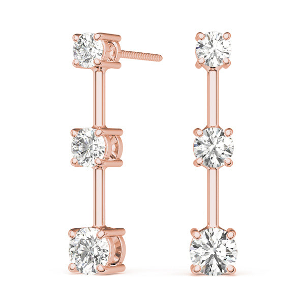 18K Rose Gold Lab Diamond 3-Stone Earring Pair